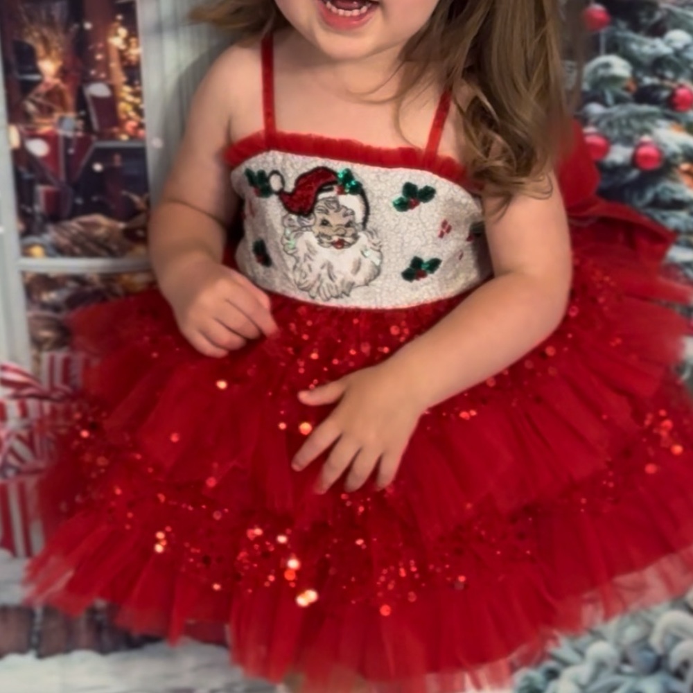 Oh Shana! Red Santa Dress with Sequins Poof and Bloomers 2T - Picture 6 of 8